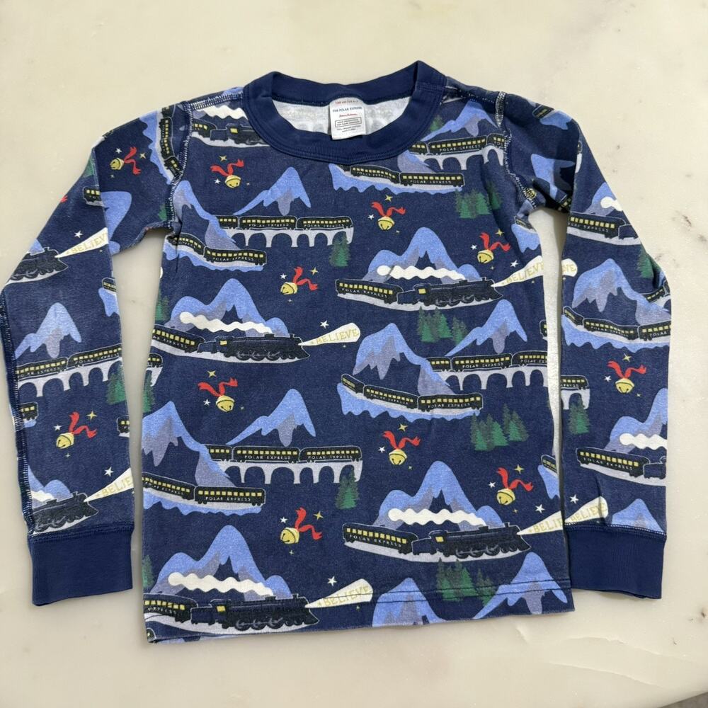 Hanna Andersson Boys 6-7 Mountain Train Print Pajama Top Cotton Long Sleeve